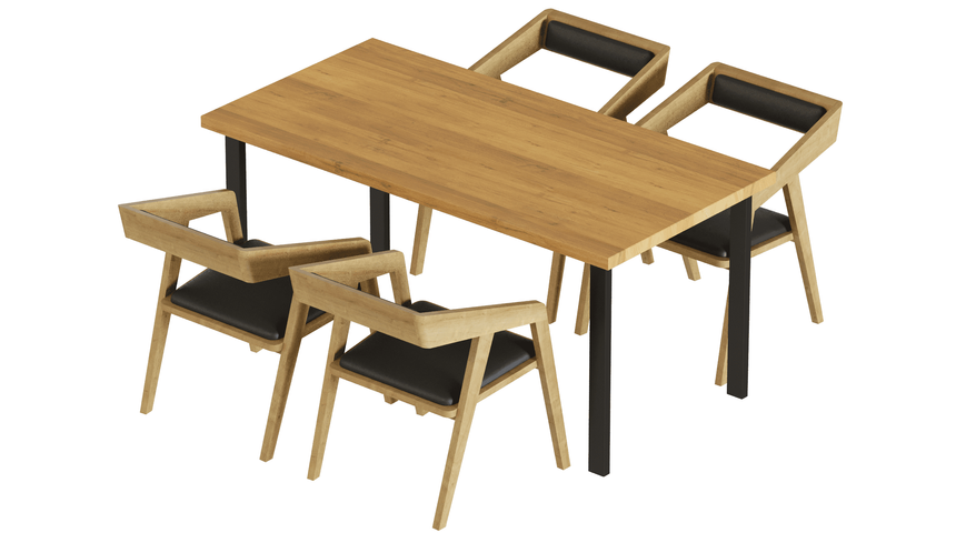 Комплект обеденный Стол дубовый 120x60 + 4 стулья из дуба WoodMost, натуральный дуб 00014-ST